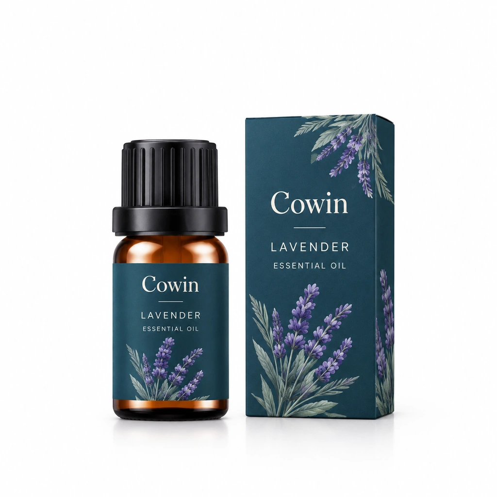Lavender essential oil bottle teal box