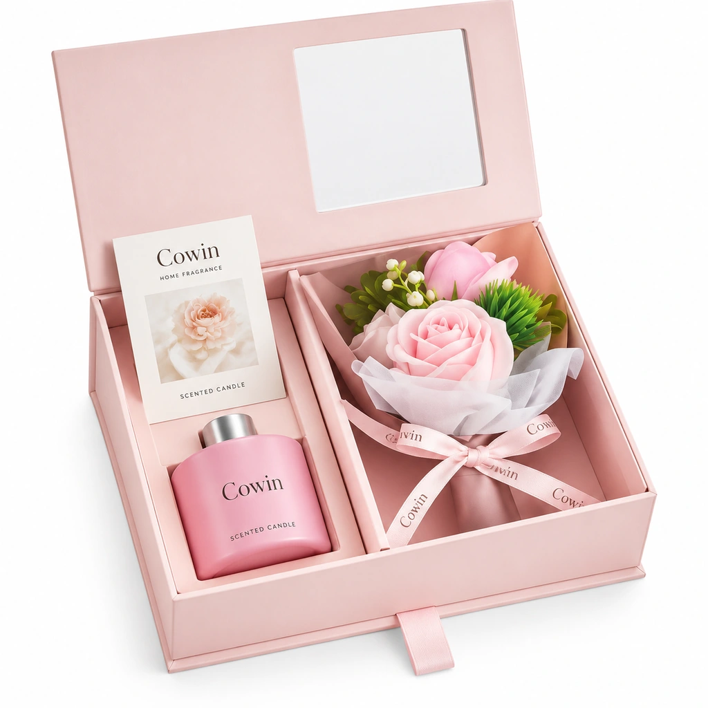 Pink candle flower gift box