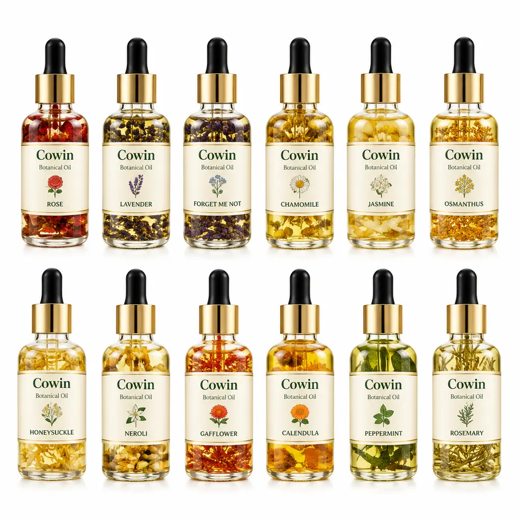 Botanical oil glass dropper bottle set