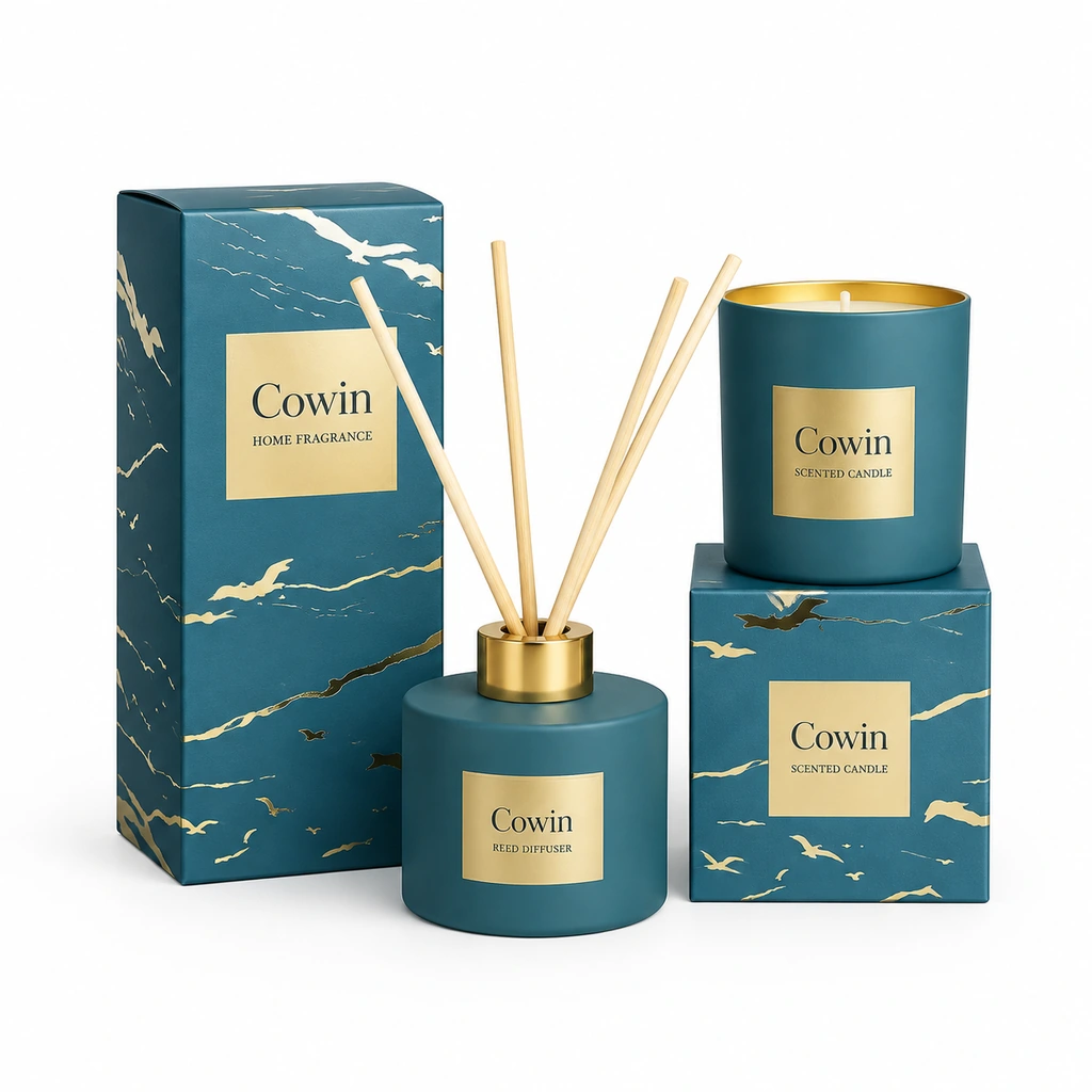 Teal reed diffuser candle gift set