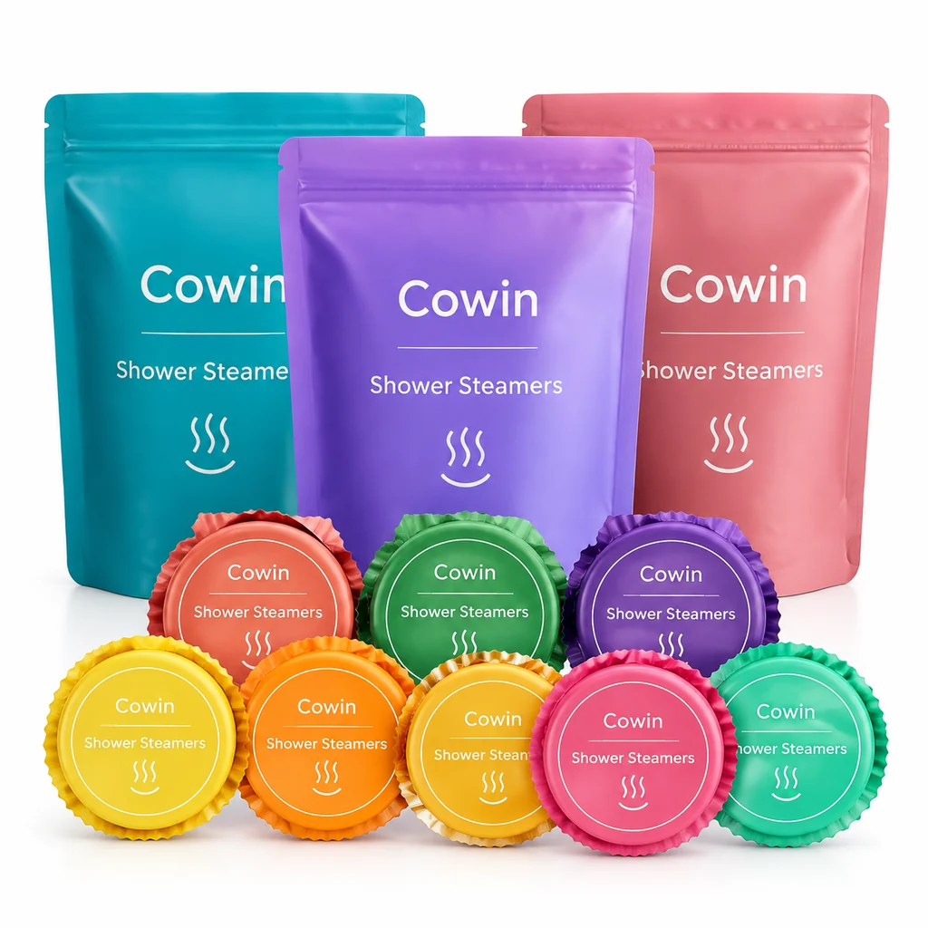 Shower steamers colorful pouches wrapped tablets