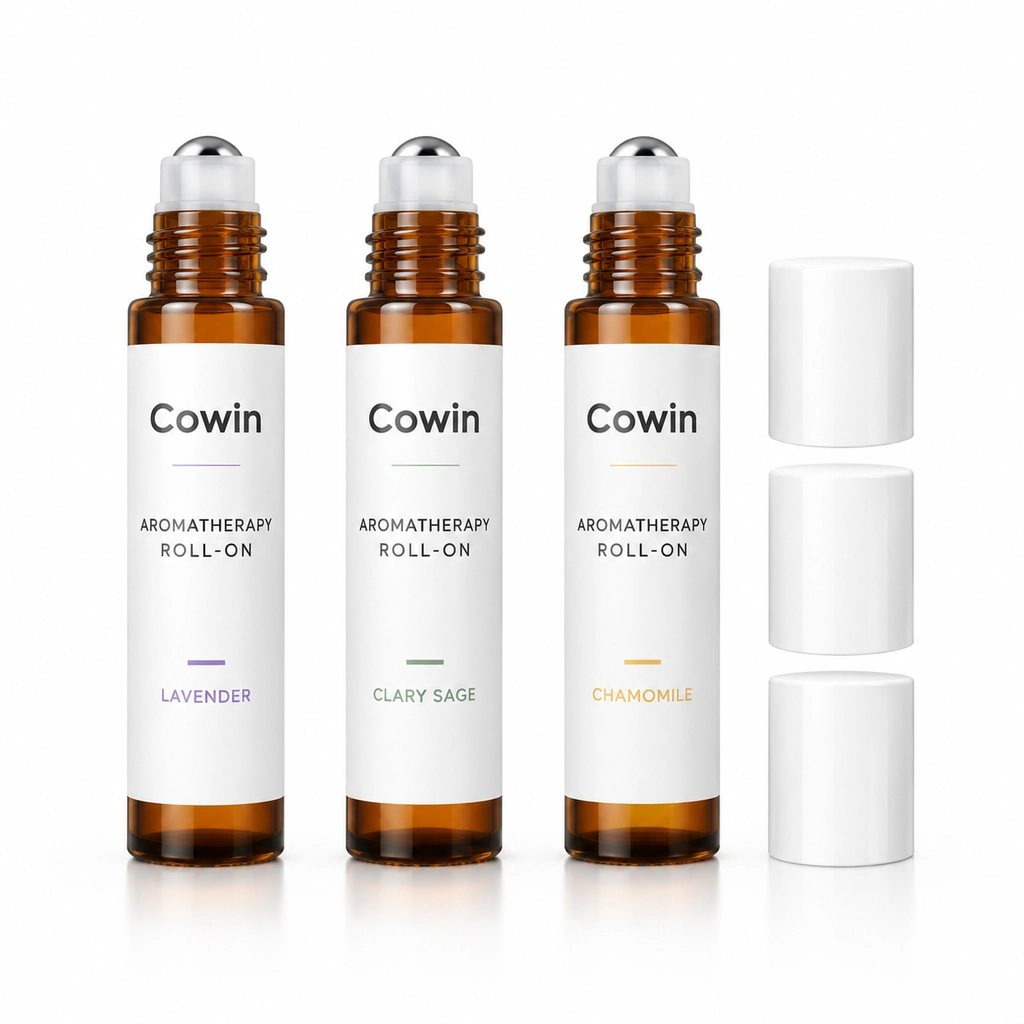Aromatherapy roll on amber bottle trio