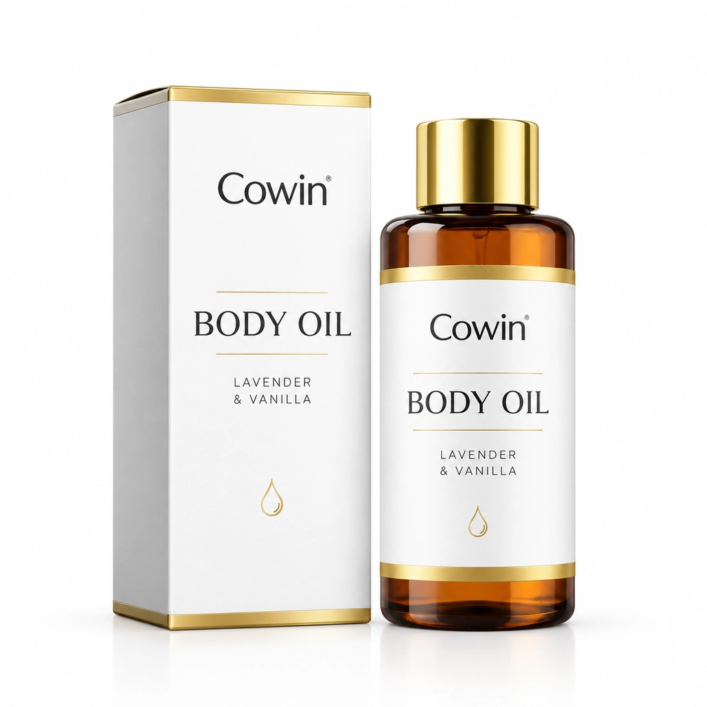 Body oil amber bottle white box
