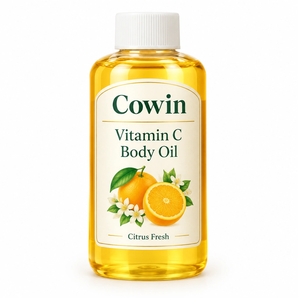 Vitamin c body oil white cap bottle