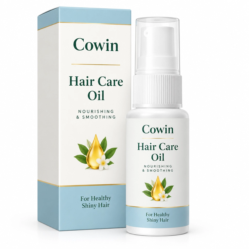 Hair care oil white pump bottle and carton