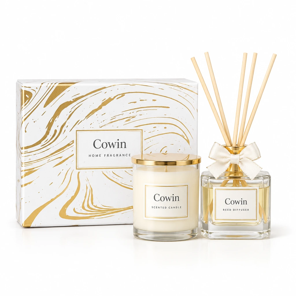 Gold marble candle diffuser set