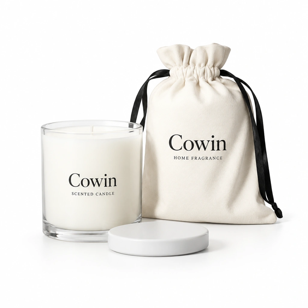 White candle drawstring gift bag