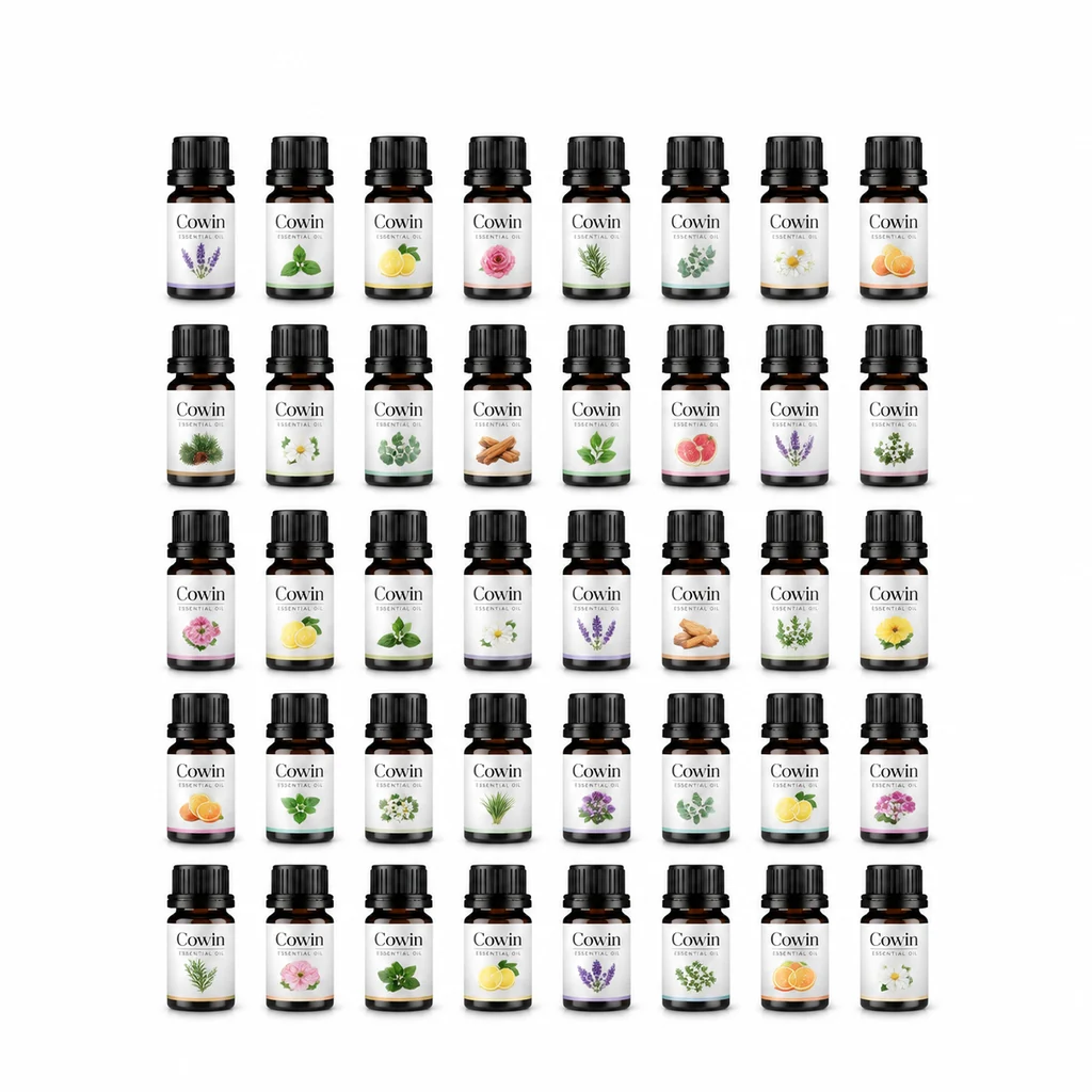 Essential oil white label bottle assortment