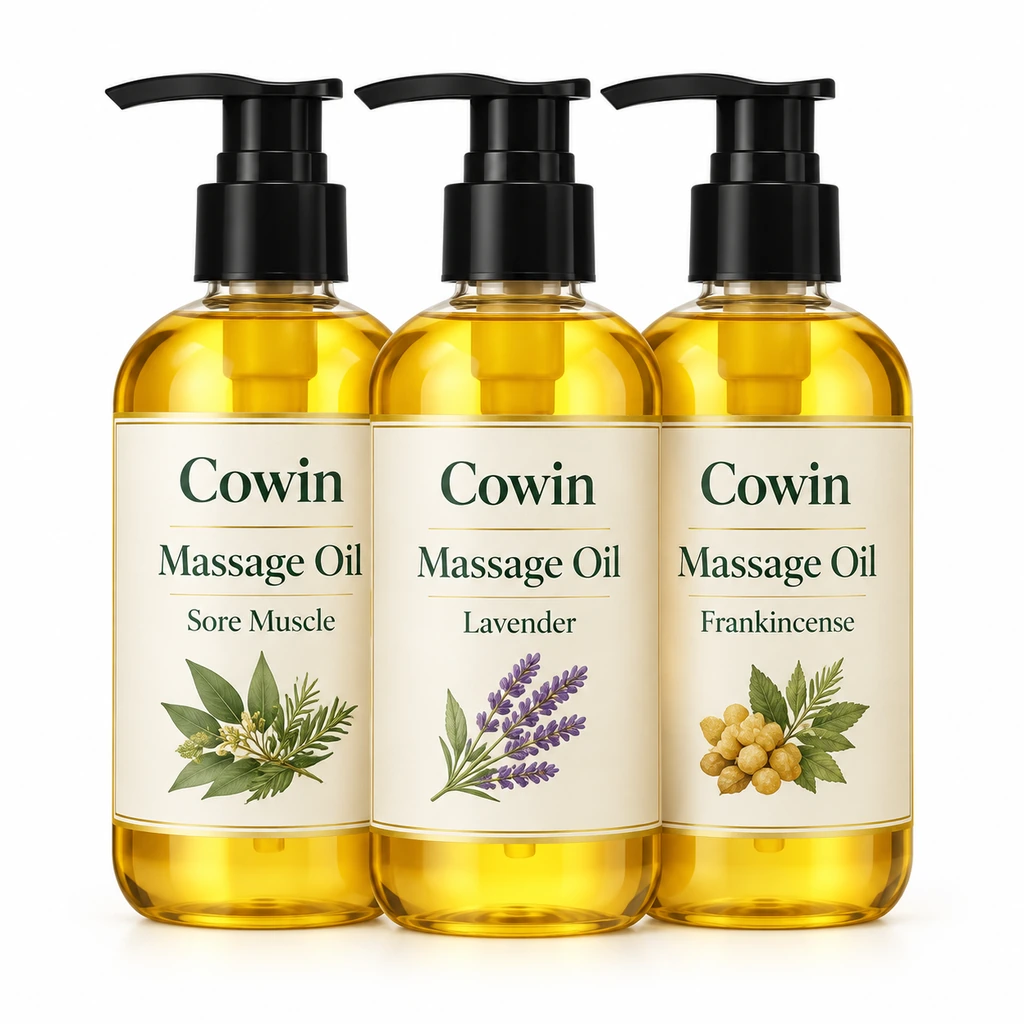 Massage oil three pump bottle set
