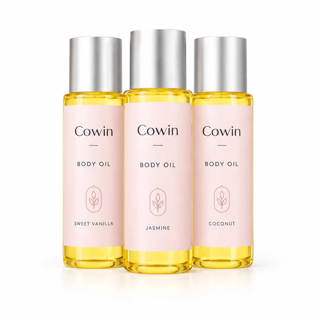 Body massage oil silver cap bottles