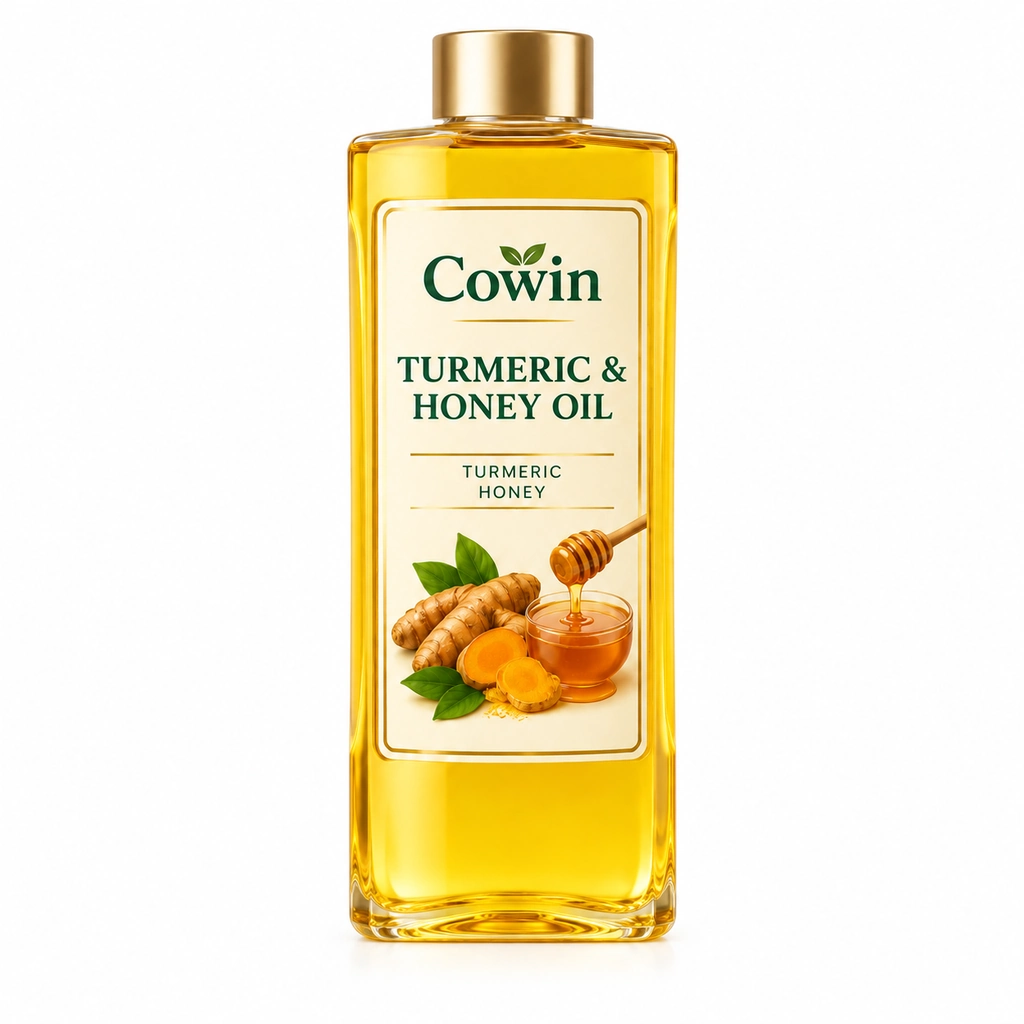 Turmeric honey oil gold cap bottle