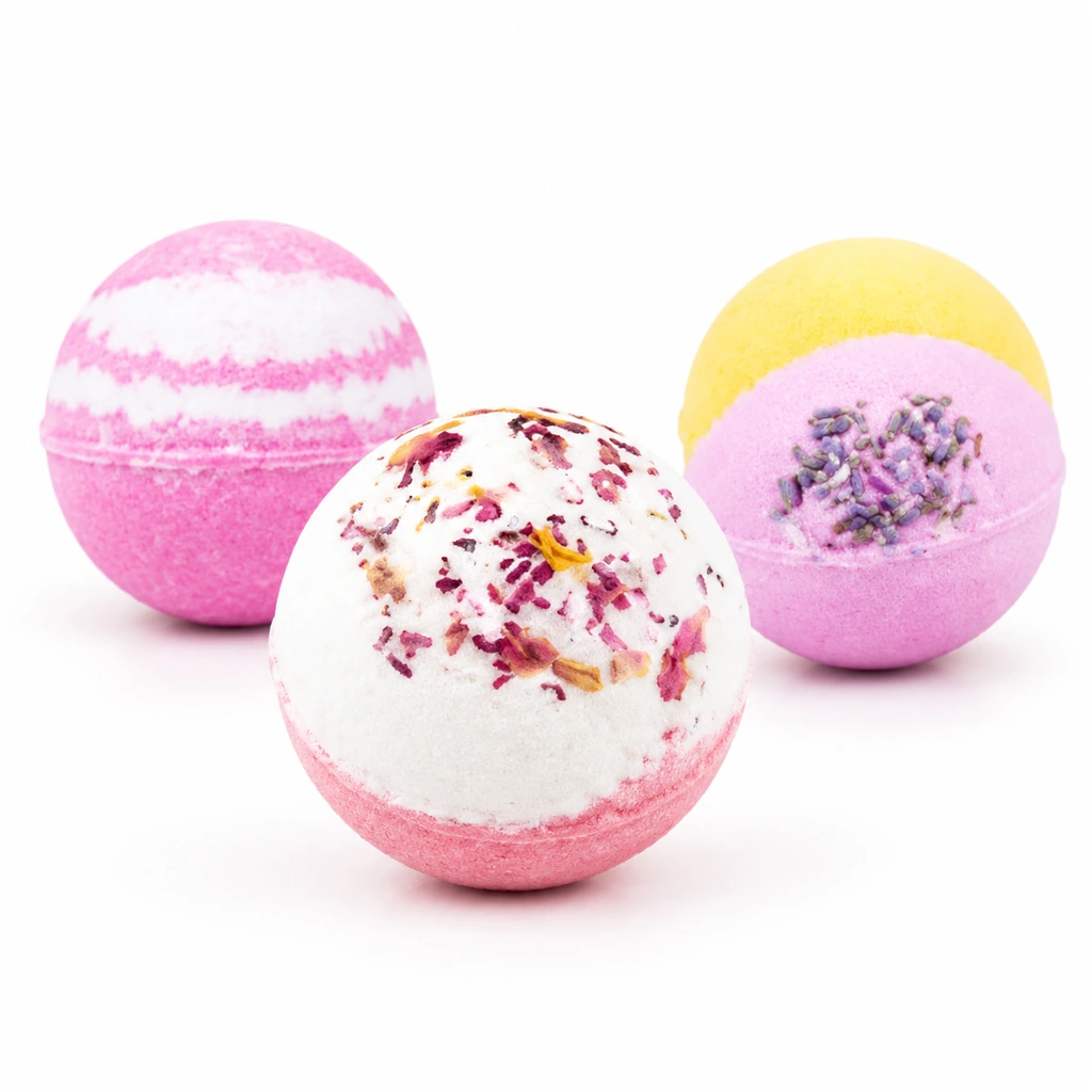 Pink yellow bath bombs set