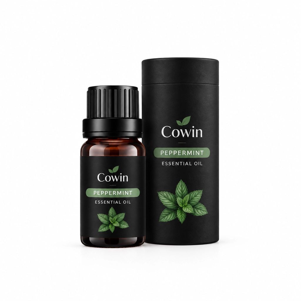 Peppermint essential oil bottle black tube